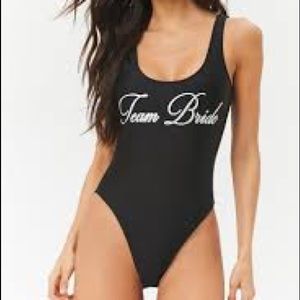 Forever 21 Team Bride Black One Piece Swimsuit